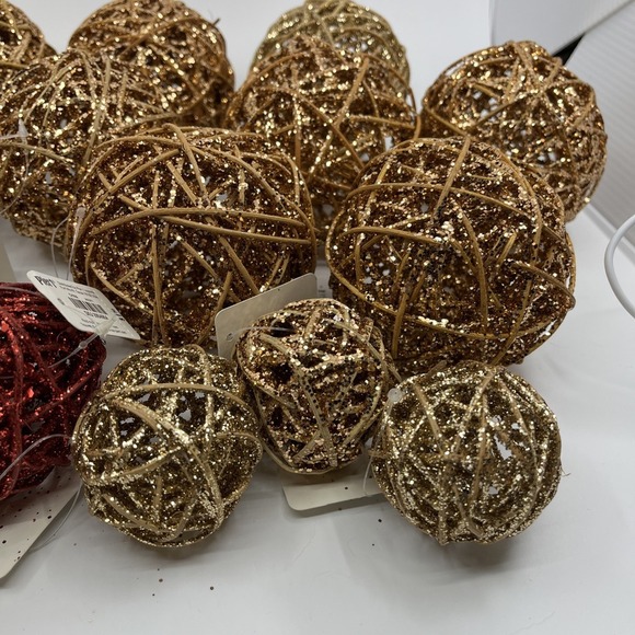Pier 1 Glitter Vine Brown Gold Lot of 20 Decorative Ball Orb Wicker - Picture 7 of 10